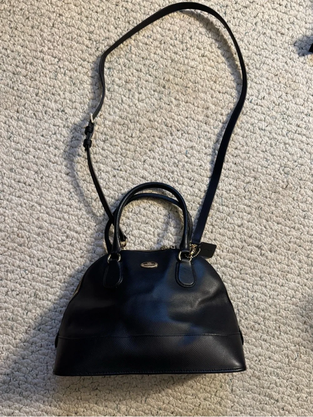 COACH CORA Black Leather Domed Satchel Bag / Shoulder Strap